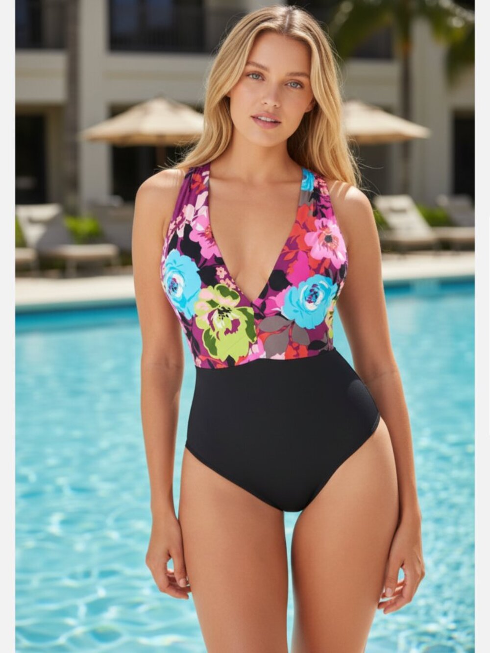 NWT $140 Skinny Dippers Black Flower Shop Lady Godiva Plunge One Piece Swimsuit